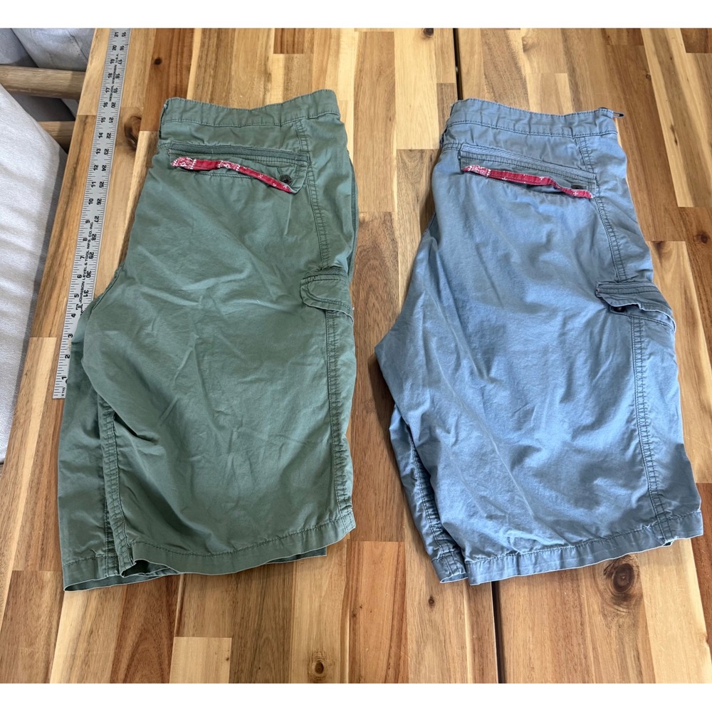 Buffalo David Bitton Mens Cargo Shorts 2 Pack Green Blue Bandana Trim Size 36